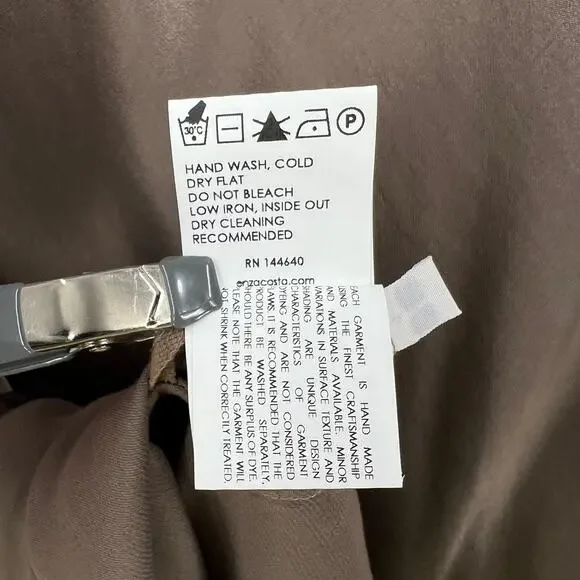 ENZA COSTA Satin Bias Cut Skirt Womens Small 1 Shiitake Brown Midi Pull on Slip - Picture 13 of 16